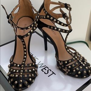 Nine West studded black leather pumps